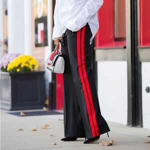 Wide-Leg Black Trousers with Double Red Track Stripes